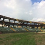 Il settore ospiti del Liberati vuoto per l'assenza dei tifosi del Grifo (foto Settonce, riproduzione riservata)