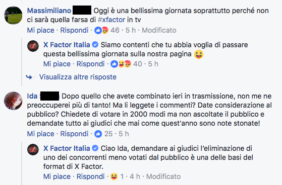 I post sulla pagina di X Factor
