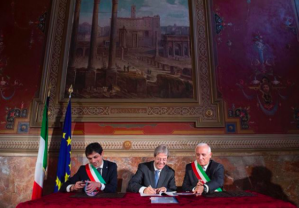 Romizi, Gentiloni e Di Girolamo (foto Instagram Palazzo Chigi)