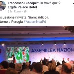 Il post di Giacopetti dall'Ergife sabato mattina (foto Facebook)