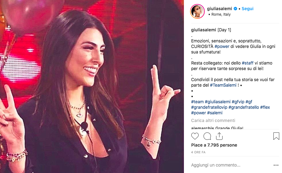 Giulia Salemi al primo giorno al Grande fratello vip (foto Instagram)