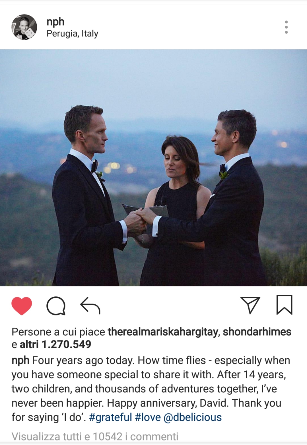 Il post di Neil Patrick Harris su Instagram