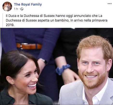 L'annuncio della Royal Family su Facebook