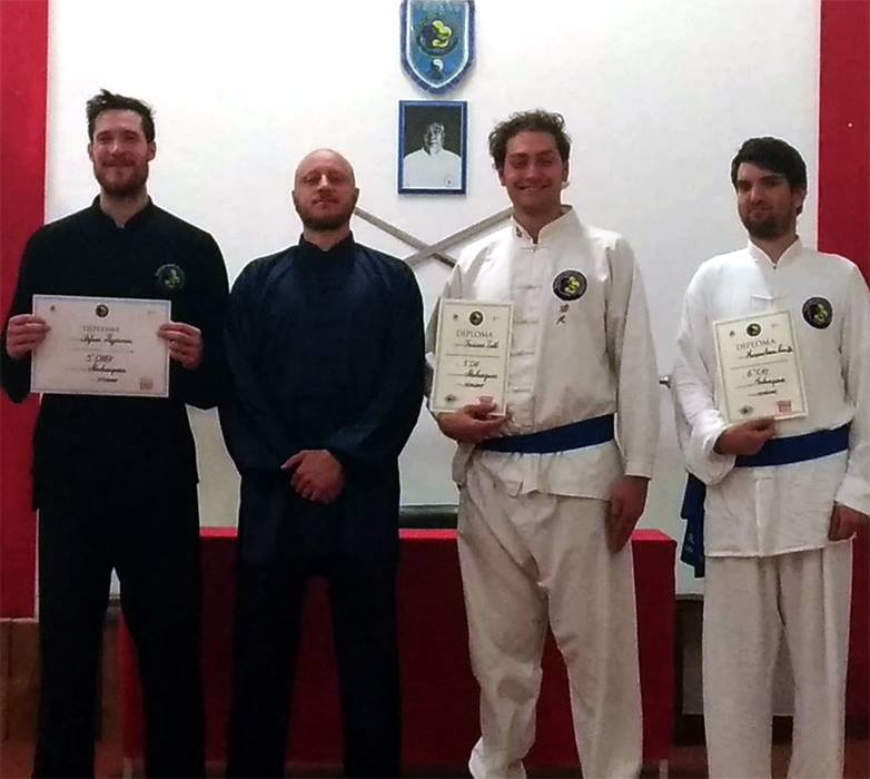 Da sinistra, l'allievo Stefano Pagnanini, il maestro Edoardo Antolini e gli allievi Francesco Tirelli e Massimiliano Parretta