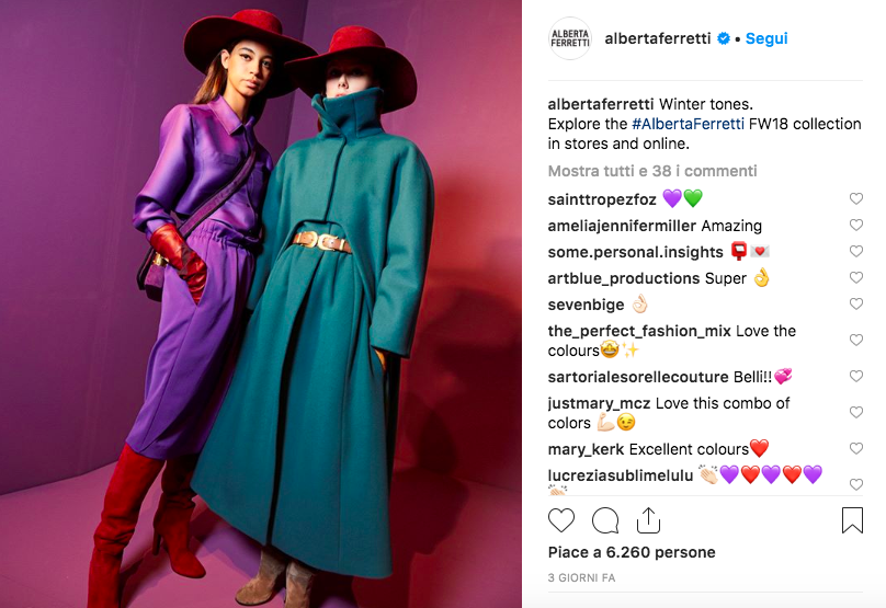 Alberta Ferretti, la collezione Fall Winter 2018 (foto Instagram)