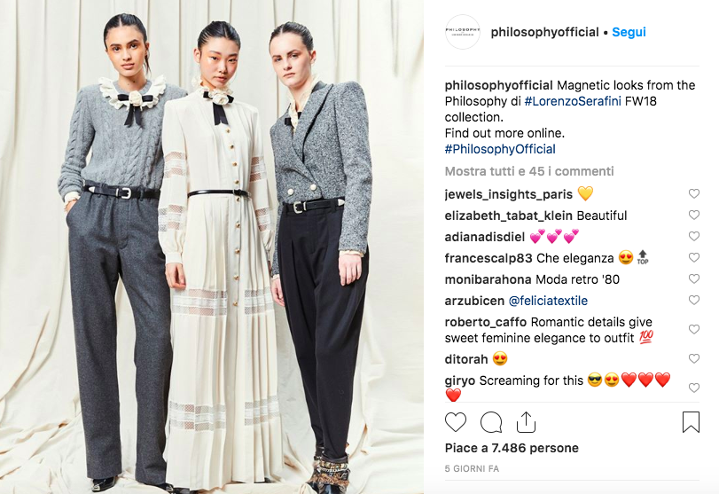 La collezione Autunno Inverno di Philosophy di Lorenzo Serafini (foto Instagram)