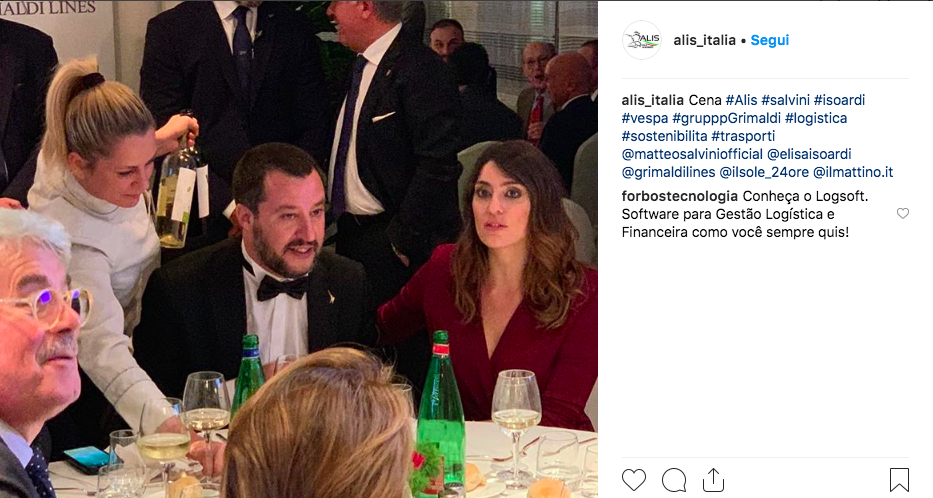 Salvini e Isoardi a cena insieme (foto Instagram @alis_italia)