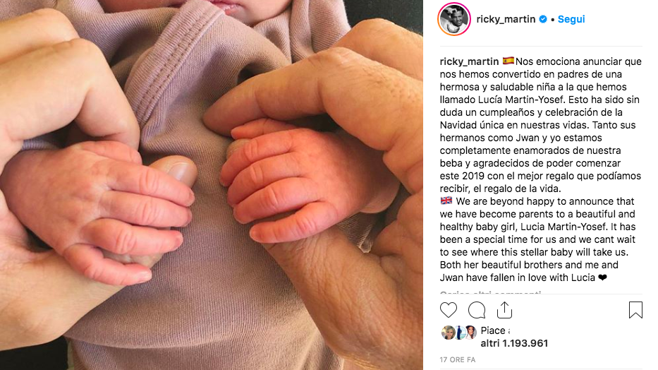 L'annuncio di Ricky Martin su Instagram