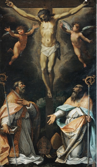 Crocifissione tra due angeli e tra i Santissimi Eutizio e Spes