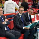 Angelo LORENZETTI, Massimiliano GIACCARDI, Andrea PIACENTINI durante Sir Susa Vim PERUGIA vs Farmitalia CATANIA, 1ª giornata girone di andata regular season Superlega Credem Banca - Campionato italiano di Pallavolo Maschile - Volley Volleyball presso PalaBarton Perugia IT, 22 ottobre 2023. [ID: 20231022/_MB53278] Foto: Michele Benda