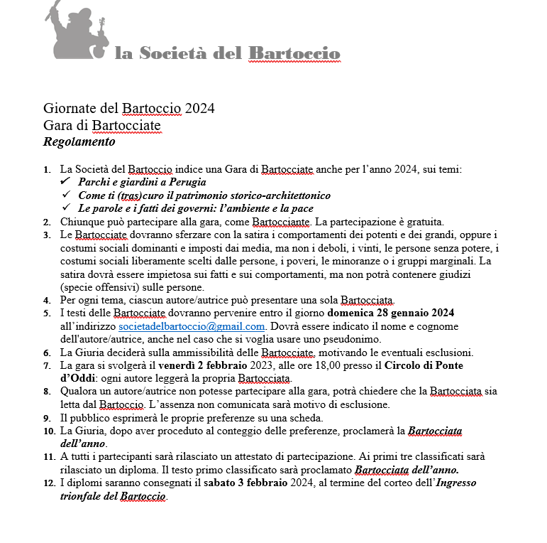 regolamento gara di Bartocciate 2024