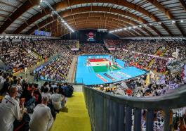panoramica during Sir Susa Vim PERUGIA vs Cucine Lube CIVITANOVA, Gara 1 Semifinali PlayOff Superlega Credem Banca - Campionato italiano di Pallavolo Maschile - Volley Volleyball at PalaBarton Perugia IT, 5 aprile 2025. Photo ©2025 Michele Benda