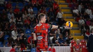 Cucine Lube CIVITANOVA vs Sir Susa Vim PERUGIA, Gara 2 Semifinali PlayOff Superlega Credem Banca - Campionato italiano di Pallavolo Maschile - Volley Volleyball at Eurosuole Forum Civitanova Marche IT, 12 aprile 2025. Photo ©2025 Michele Benda