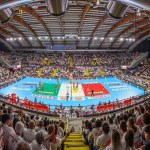 Sir Susa Vim PERUGIA vs Cucine Lube CIVITANOVA, Gara 3 Semifinali PlayOff Superlega Credem Banca - Campionato italiano di Pallavolo Maschile - Volley Volleyball presso PalaBarton Perugia IT, 16 aprile 2025. Foto: Michele Benda [riferimento file: 2025-04-16/_MB68597-Pano]