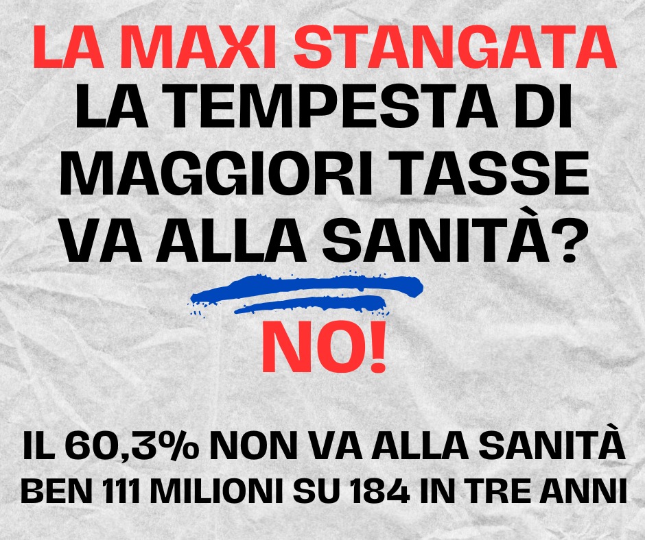 Manifesto informativo che afferma che la maggior parte delle tasse non sarà destinata alla sanità, evidenziando un'affermazione con il testo 'NO!' in caratteri grandi e rossi.