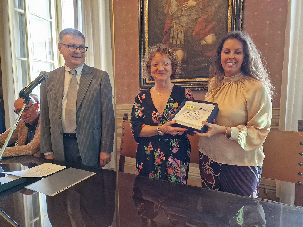 Cerimonia di premiazione dei Daisy Award e Nursing Now Italy Awards a due infermieri umbri, con i premiati che ricevono i riconoscimenti.