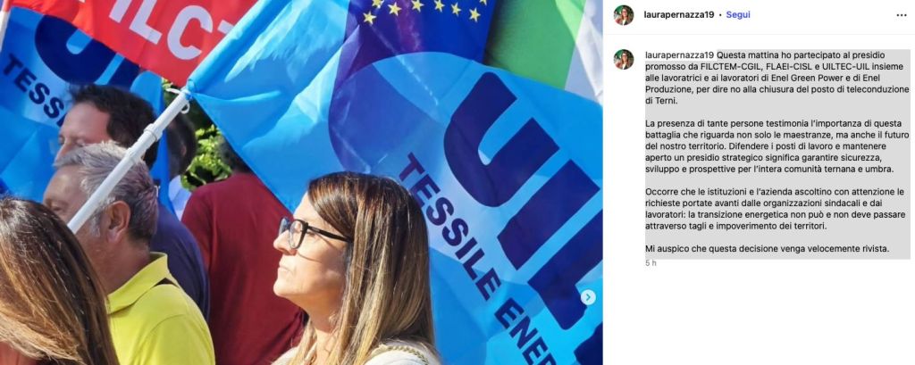 Protesta davanti alla sede di Villa Valle con lavoratori e sindacati per difendere il Posto di Teleconduzione di Terni.