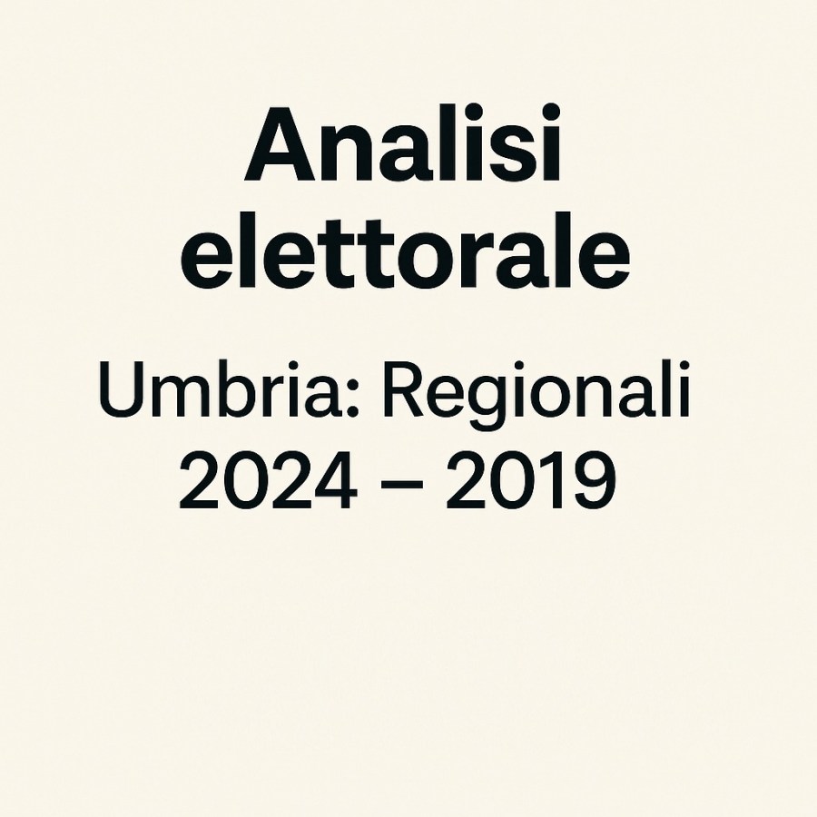 Titolo di un'analisi elettorale sulle elezioni regionali in Umbria del 2024 rispetto a quelle del 2019, presentato in un design semplice su sfondo chiaro.