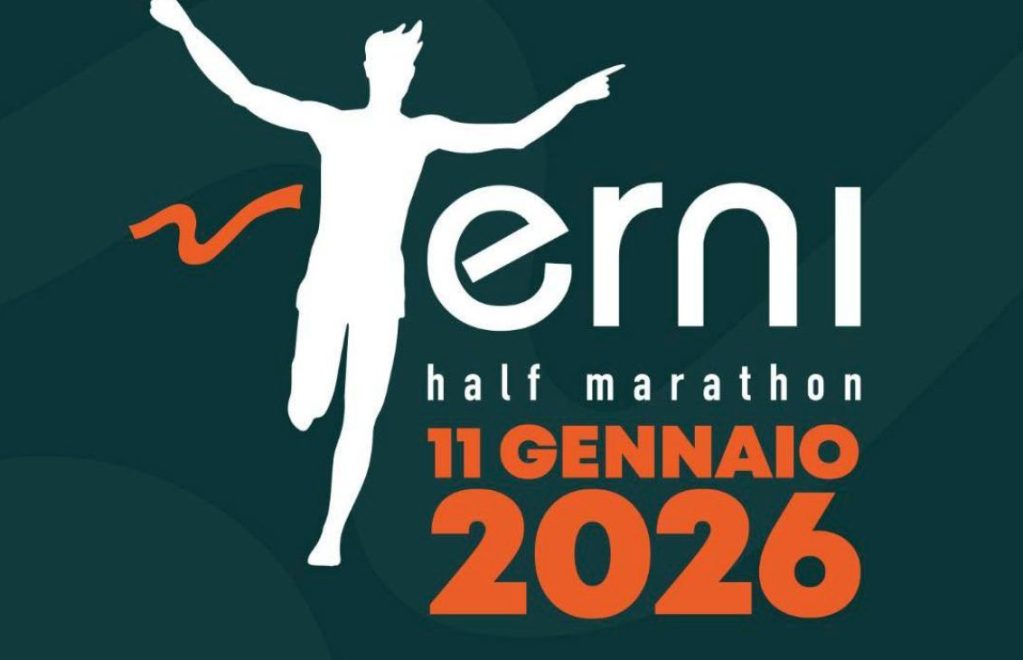 Logo della Terni Half Marathon, che presenta un corridore stilizzato e informa sulla data dell'evento: 11 gennaio 2026.
